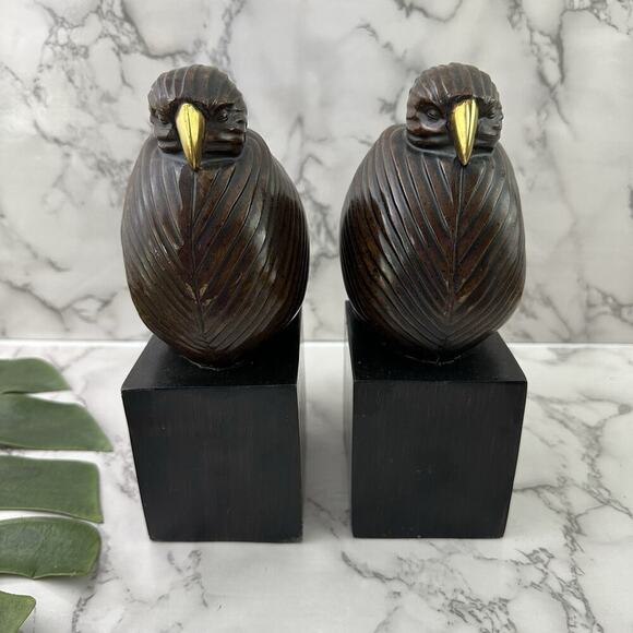 Austin Kinder Collection Sleeping Birds Bookends Sculptures Brown Brass Trim - Picture 4 of 11